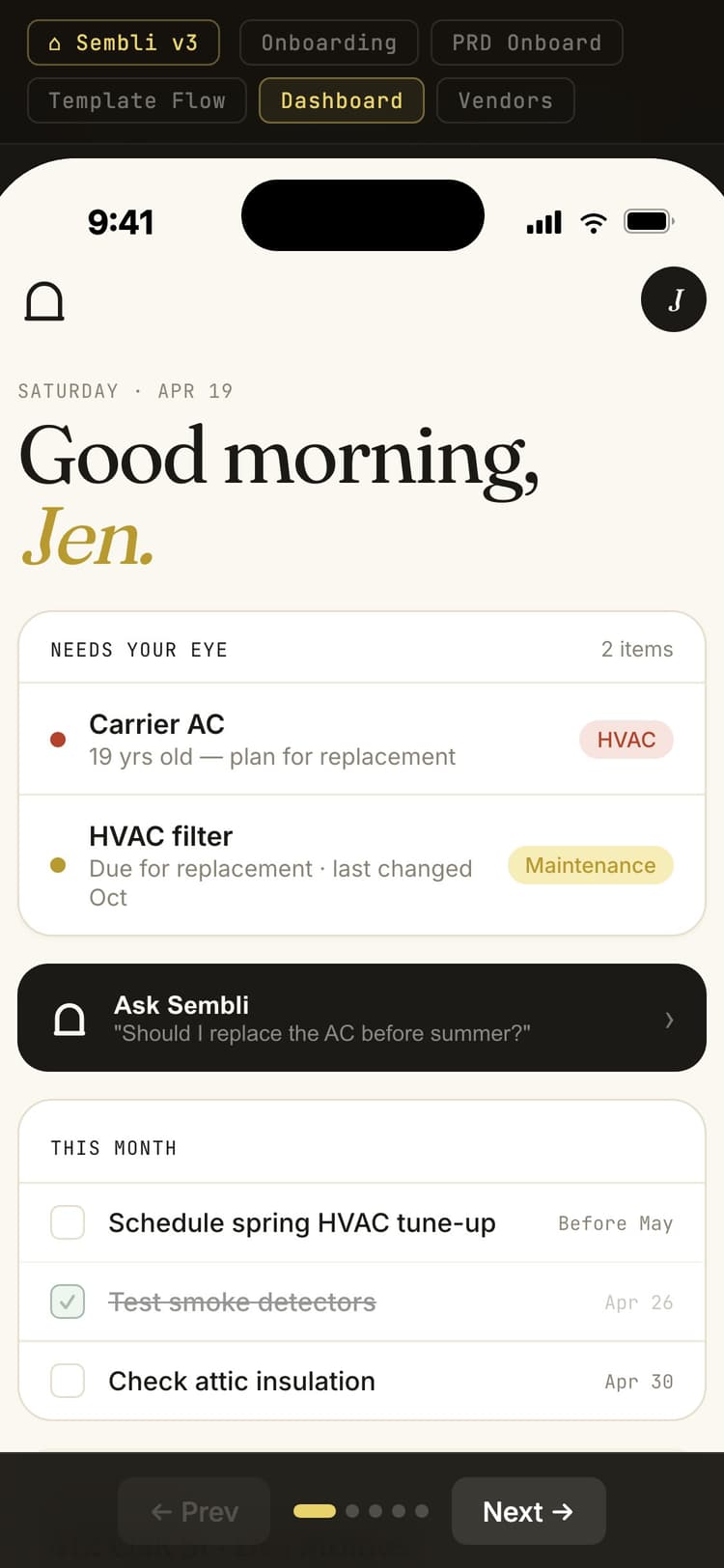 Sembli dashboard and 10-year outlook screen