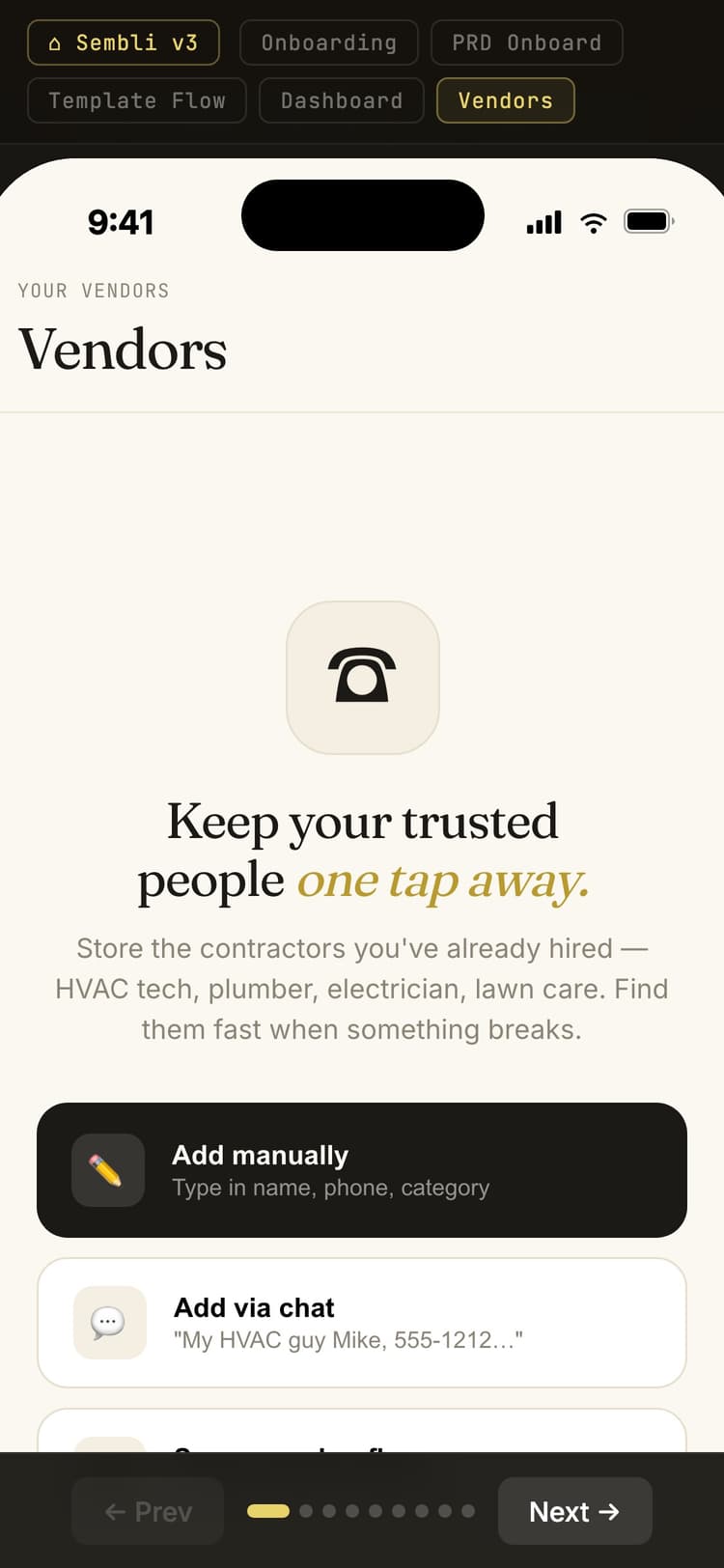 Sembli vendor directory screen